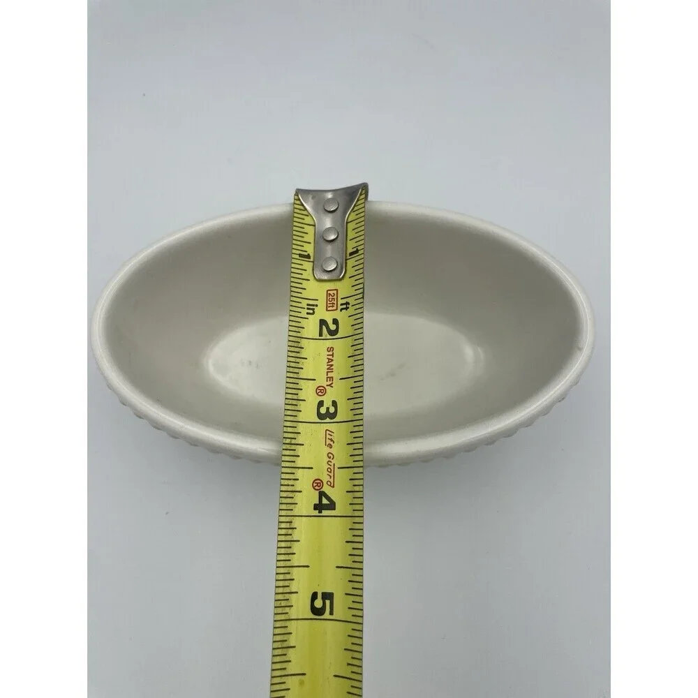 Princess House stoneware Pavillion Mini Ceramic Oval Bowl Cream White 1309
